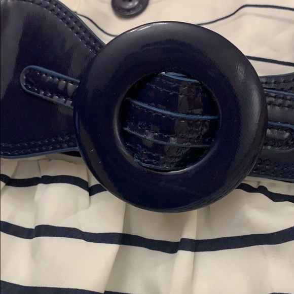 Strapless Striped Dress Off White and Navy Blue - Picture 15 of 15